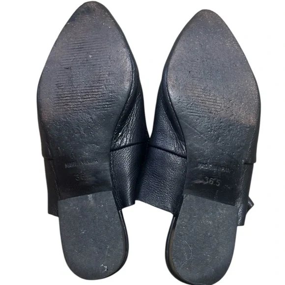 Free People Sienna Leather Ruffle Pointed Toe Flat Mules Black Womens Size 6.5 - Picture 5 of 7